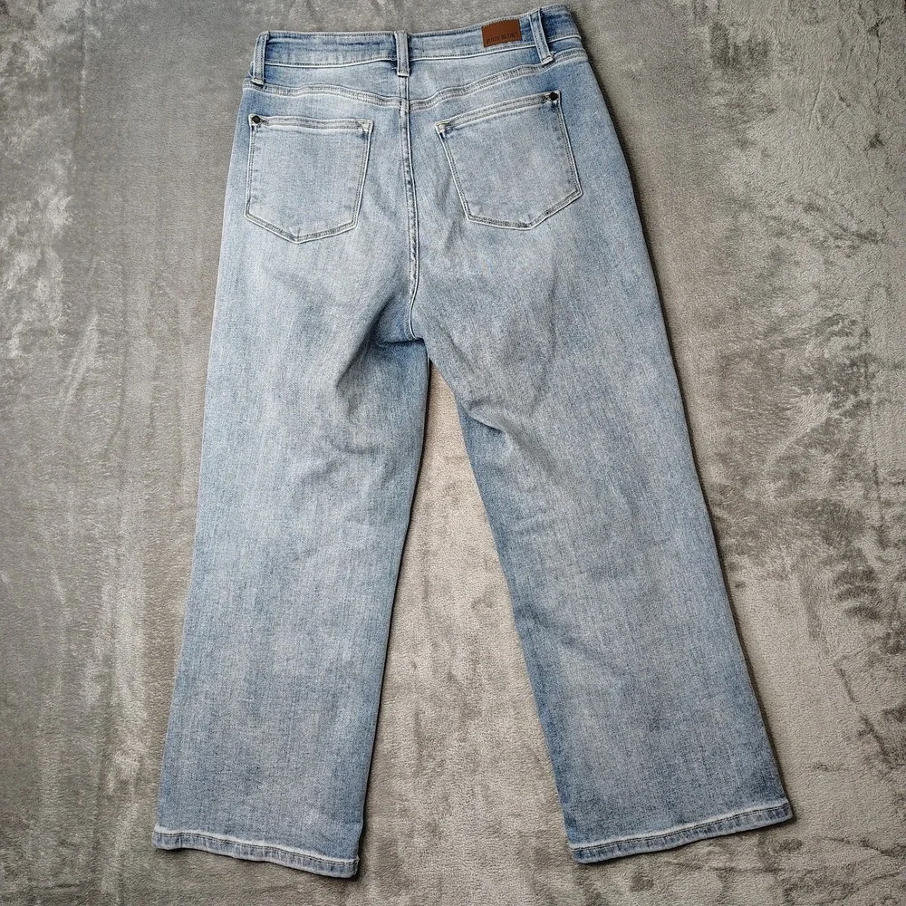 Judy Blue Jeans Womens 29 Blue Wide Leg Cropped Button Fly Medium‎ Stretch Denim - Picture 2 of 16